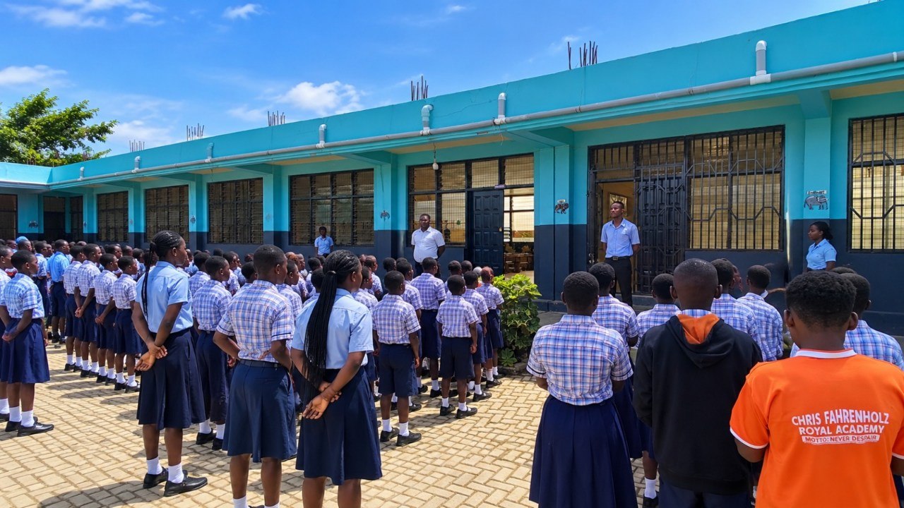 Morning assembly in the school courtyard